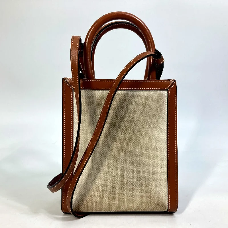 CELINE Shoulder Bag 193302DCI.02NT Canvas / leather beige Carriage Vertical hippo mini Women Secondhand