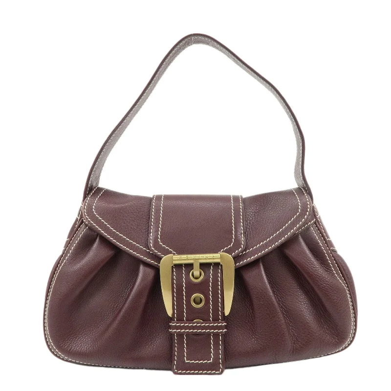 CELINE Leather Shoulder Bag Hand Bag Brown Gold Hardware